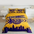 thumbnail image 2 of Manfei Ball Game Sports Full Size Comforter Sets for Kids, Gold Purple Cartoon Bedding Comforter Set, Eat Sleep Basketball Reversible Bedding Sets, Lightweight Room Decor, 3pcs, 2 of 8