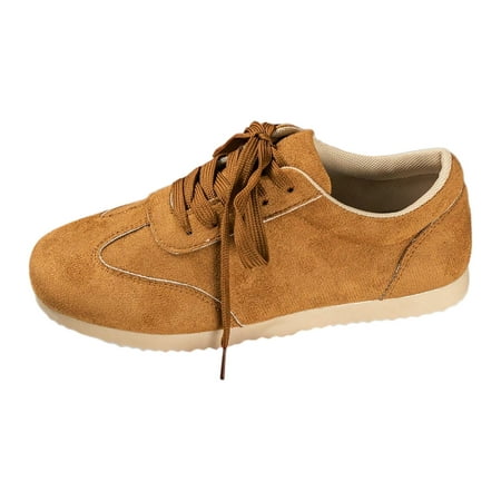 

eileial Running Shoes for Women Wide Toe Box Ladies Retro Pure Colour Frosted Leather Training Shoes Retro Round Toe Lace up Sports Board Shoes Casual Shoes Sneakers Brown 8.5