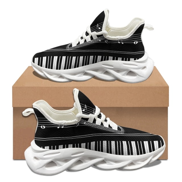Zapatillas deportivas con estampado de notas de piano en blanco y negro para mujer, moda de enfermera, zapatos de tenis para otoño e invierno, para trabajo al aire libre, transpirables y suaves.