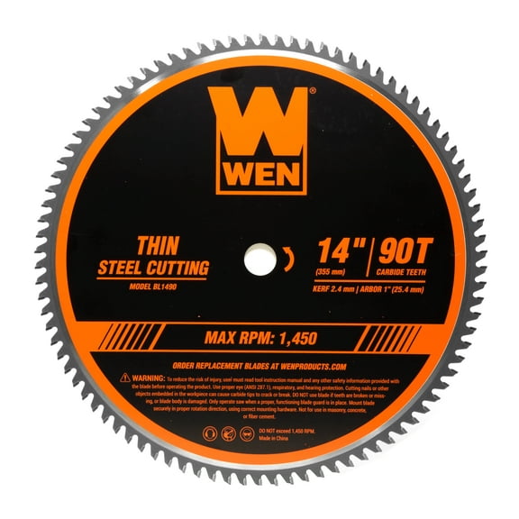 WEN 14-Inch 90-Tooth Carbide-Tipped Professional Metal Saw Blade for Thin Steel Cutting, BL1490