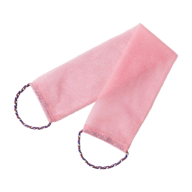 Paño exfoliante corporal para limpieza profunda con asas de malla densa para baño Rosa