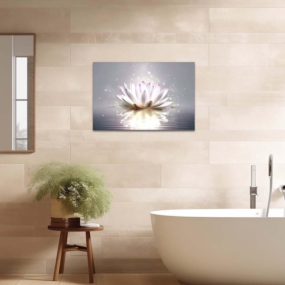 ZHONGYUTONG Lotus Canvas Wall Art White Flower Blooming Picture Print Zen Spa Painting (20"x30")