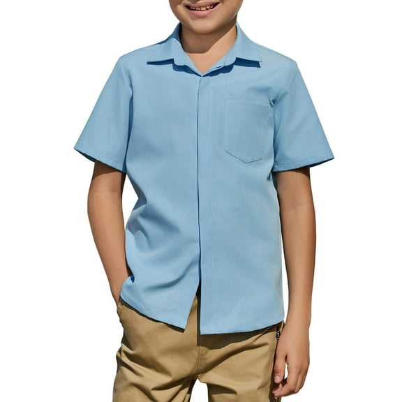 Arshiner Boys Long Sleeve Dress Shirt Solid Button Down Shirts School Formal Uniform Shirts with Pocket for 5-12 Years