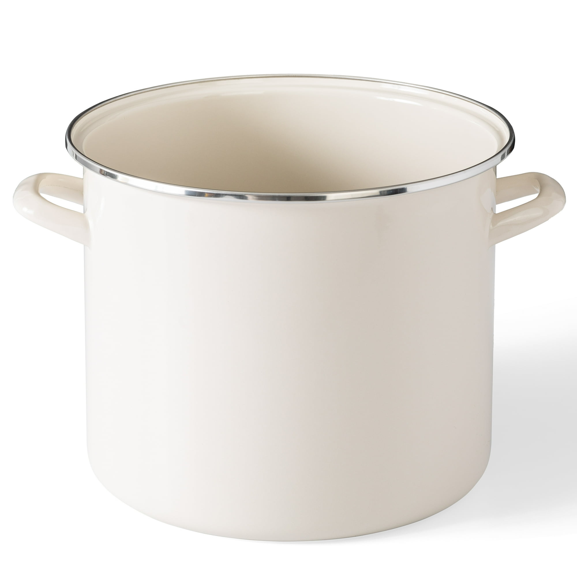 Martha Stewart Haverhill 12-Quart Enamel Stock Pot Oven Safe with Glass Lid, Linen