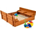 thumbnail image 1 of Songqin Large Outdoor Wooden Sand Box for Kids, Sandbox with Cover, Bench Seats Support up to 220 lbs, Bottom Liner for Drainage, Cedar Wood - Brown, 1 of 7