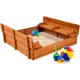 thumbnail image 1 of Songqin Large Outdoor Wooden Sand Box for Kids, Sandbox with Cover, Bench Seats Support up to 220 lbs, Bottom Liner for Drainage, Cedar Wood - Brown, 1 of 7
