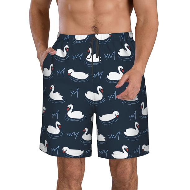 Fotbe Cartoon Swan Trajes de Baño Estampados para Hombre, Shorts de Verano de Secado Rápido, Ropa de Playa, Bañadores-Large