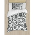 thumbnail image 1 of Steampunk Twin Size Duvet Cover Set, Gear Cog Engine Wheels Silhouettes Industry Technology Graphic Image Print, Decorative 2 Piece Bedding Set with 1 Pillow Sham, White and Grey, by Ambesonne, 1 of 3