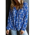 thumbnail image 5 of Women's Blue Floral Notched V-Neck Long Sleeve Blouse, 5 of 5
