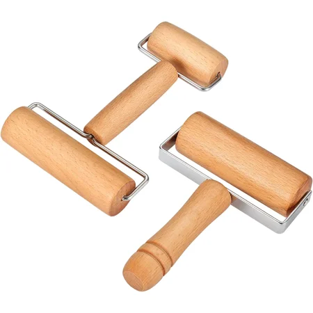 

Wood Pastry Pizza Roller 2 Pieces Non Stick Wooden Rolling Pin Time-Saver Pizza Dough Roller for Home Kitchen Baking Cooking