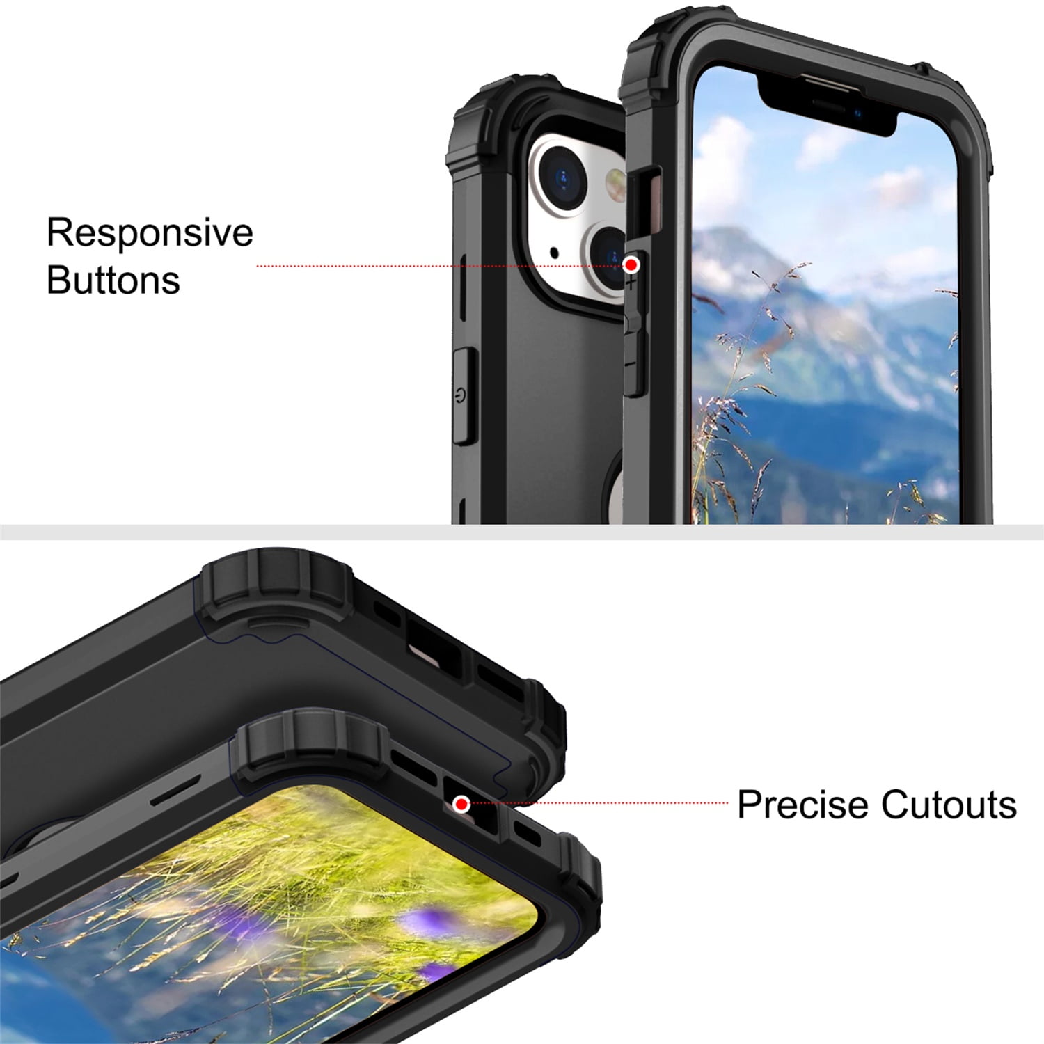 iPhone 14 Plus Case 6.7 inch 2022, Allytech Heavy Duty Hybrid Hard PC Back + Soft TPU Inner + Front PC Frame Drop Protection Case for iPhone 14 Plus 5G, Black