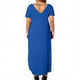 thumbnail image 4 of Women's Plus Size Dresses Summer Casual Loose Pocket Short Sleeve Slits Long Maxi Dress XL-5X Blue, 4 of 5