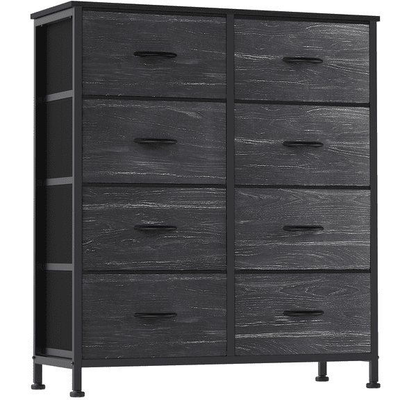 Tall Double Fabric Dresser Tower 8‑Drawer, Sturdy Steel Frame Wood Top Storage Unit for Bedroom Dorm Closet