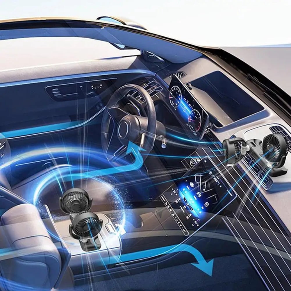 sailesiti Stay Cool on the Road Car Cooling Fan with Rotatable Dual Heads USB Powered