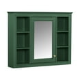 thumbnail image 5 of 35'' x 27.5'' Medicine Cabinet, Wall Mounted Bathroom Storage Cabinet, Modern Bathroom Wall Cabinet with Mirror, Mirror Cabinet with 6 Open Shelves, Green, 5 of 8