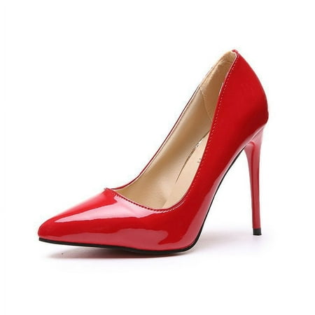 

Women High Heels 4.3 inch/11cm Stiletto Pumps Sexy Pointed Toe Patent Leather Slip On High Heel Dress Evening Party Pump Shoes