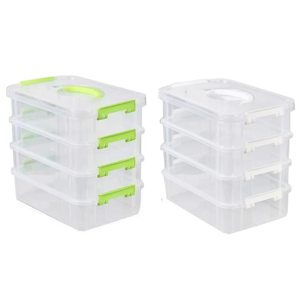 4-Tier Stackable Storage Container Box, Plastic Organizer Box Storage Case for Kids Toys, Art Crafts, Jewelry, Supplies, Fuse Beads, Washi Tapes