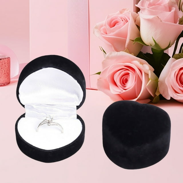 Flocking Ring Box Heart-shaped Flip Lid Jewelry Proposal Ring Box Jewelry Gift Packaging Storage
