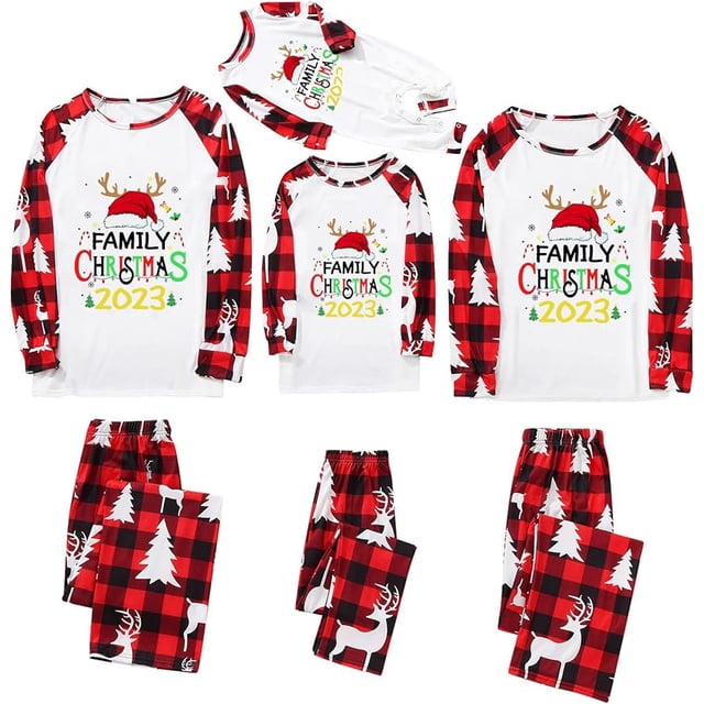 2023 Pijamas navideños a juego para la familia Cuadros rojos Pijamas navideños clásicos Jammies divertidos Ropa de dormir linda Conjuntos de ropa de dormir