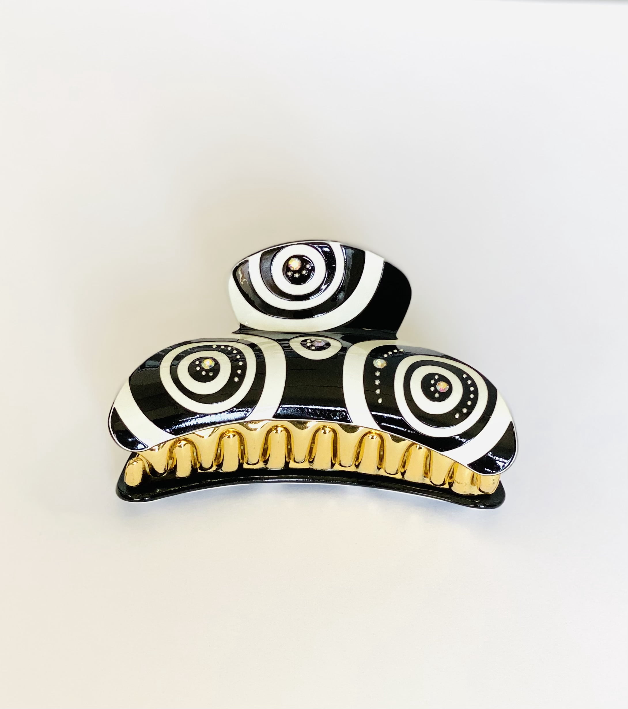 Hair Claw Clips Acrylic Black With White Swirl and Crystals Pack of 12