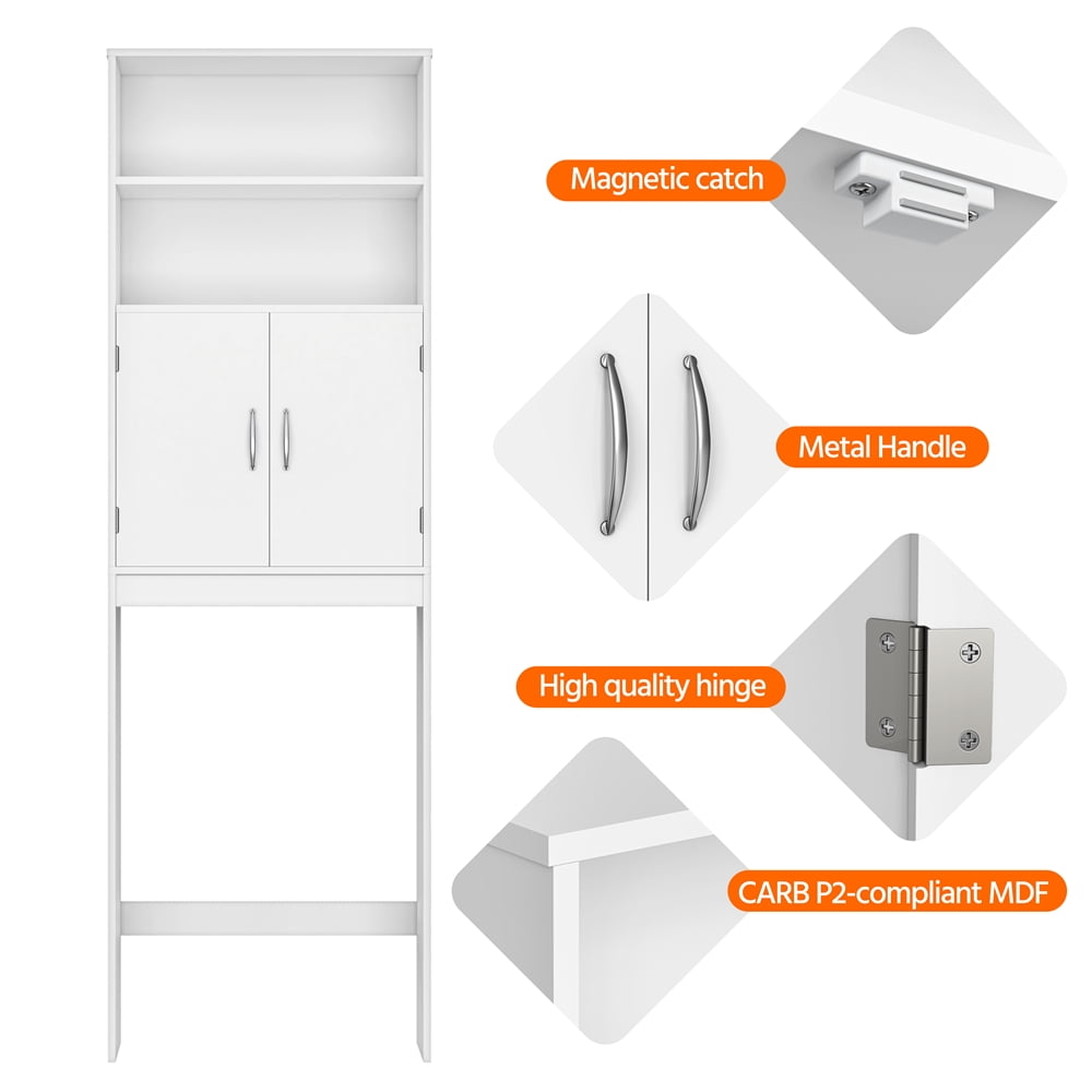 Yaheetech Free-Standing Over-the-Toilet Storage with Double Doors and 2 Open Shelves for Bathroom, White