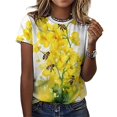 thumbnail image 3 of Bee And Flowers T-Shirt O Neck Retro Print Big Size T-Shirts Short Sleeve Tees Womens Pretty Design, 3 of 5