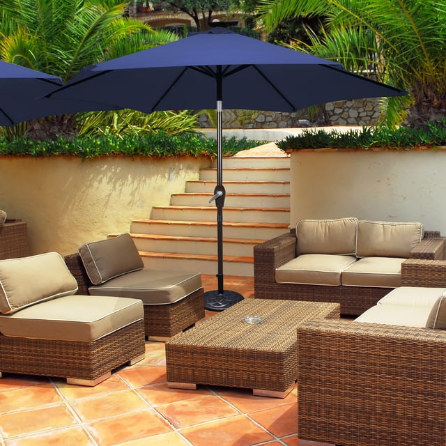 Costway 10' Solar LED Lighted Patio Market Umbrella Shade Tilt Adjustment Crank Navy