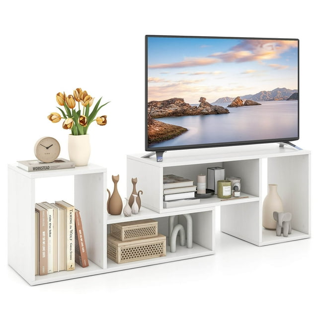 Costway 2 Pcs Meubles Télé Réglables avec Cubes de Rangement pour Téléviseurs jusqu'à 55 Pouces Armoires Blanc