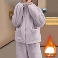 thumbnail image 4 of hotojiny Fluffy Pajamas Set for Women 2 Piece Fleece Pjs Sets Thermal Zipper Sleepwear with Fuzzy Pants Winter Plush Loungewear, 4 of 5