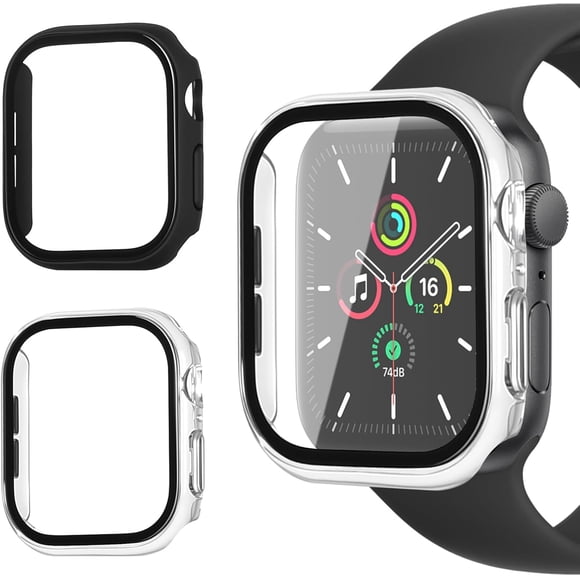 Pack para Apple Watch Series 10 46mm Protector Pantalla Case, Protector de pantalla de vidrio templ de cobertura total, Shock-Absorción TPU Cover, Antiarañazos (Transparente + Negro)
