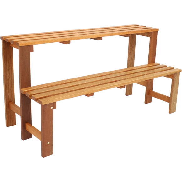 Sunnydaze Outdoor Meranti Wood with Teak Oil Finish 2-Tiered Decorative Succulent Flower Plant Shelf Stand - 24" - Brown