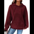 thumbnail image 3 of Sudadera con Capucha para Mujer, Informal, de Larga, con Cordón Ajustable, Estilo Waffle, Holgada, con Bolsillo Rojo Oscuro L, 3 of 10