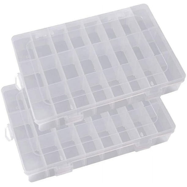 Caja de almacenamiento de plástico transparente de 24 compartimentos con divisores de compartimentos ajustables, caja de almacenamiento de joyas, caja de almacenamiento de cuentas, caja de colección