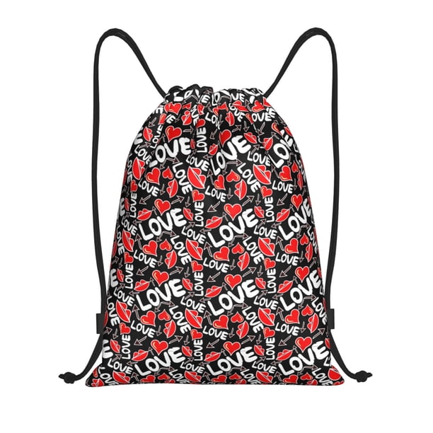 Fotbe Graffiti Valentine Day Bolsa Mochila con Cordón Estampada, Bolsa de Gimnasio Deportiva, Bolsa Cinch, Bolsa con Cordón para Hombres y Mujeres-Medium