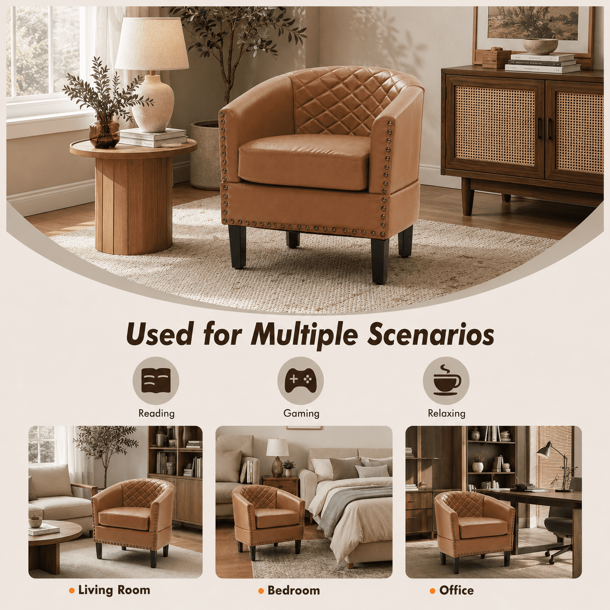 MOONMISS Barrel Accent Chair Club Armchairs Comfy chairs for Living Room, Bedroom,Dirty Yellow