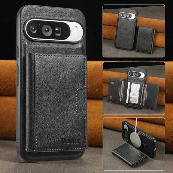 2-in-1 Detachable Wallet for Google Pixel 8 Pro Phone Case with Card Holder, PU Leather Flip Kickstand Magnetic Case Compatible with Mag-Safe Support Car Mount for Google Pixel 8 Pro, Black