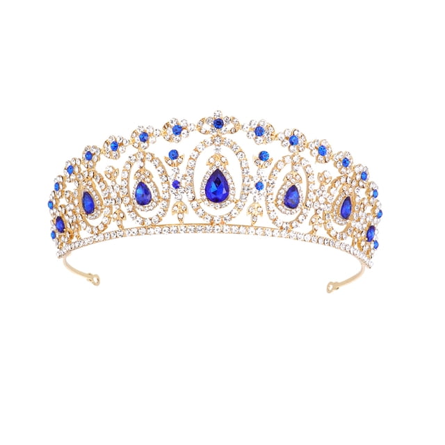 EeaseCA 1PC Baroque Bridal Crown Rhinestone Inlaid Headband Hair Accessories for Women (Sapphire Blue Rhinestone)