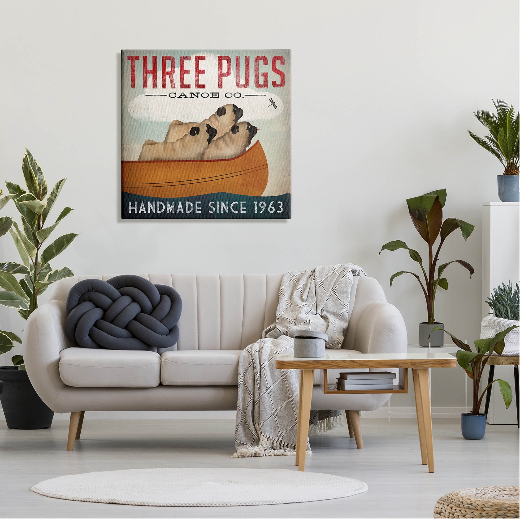 Stupell Industries Three Pugs Canoe Vintage Company Sign Graphic Art Gallery Wrapped Canvas Print Wall Art, Design by Ryan Fowler