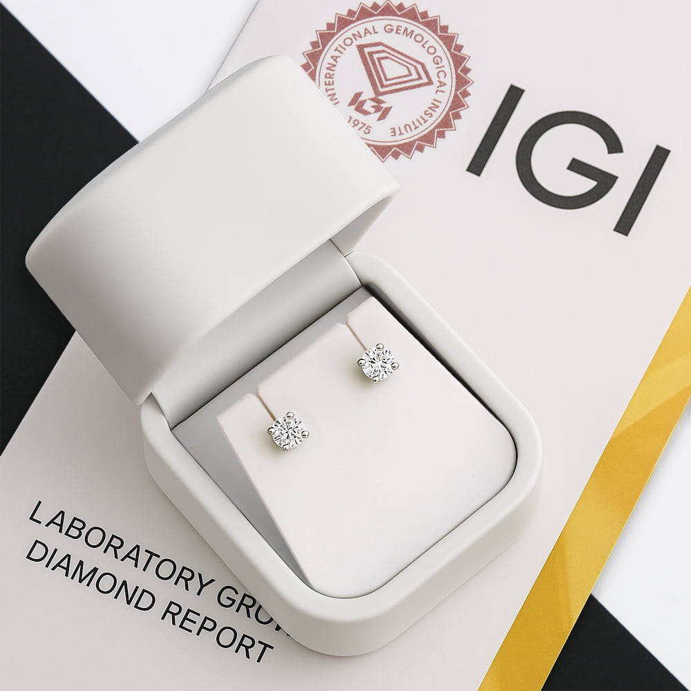 IGI Certified 0.50ct (F Color, VS Clarity) Lab Grown Diamond Round Brilliant Cut 4-Prong Basket Solitaire Stud Earrings in 14k Yellow Gold