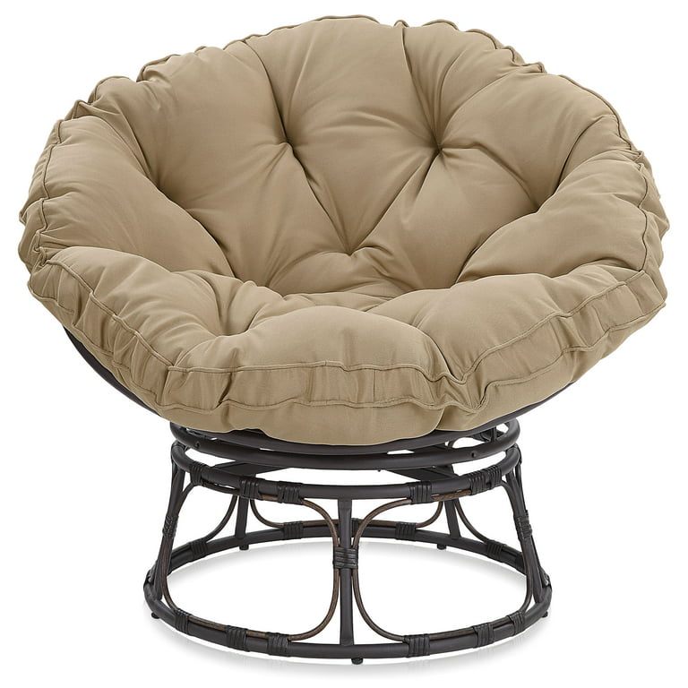 Aile Papasan Chair Soft Thick Density Fabric Cushion Steel Frame with 360  Degree Swivel, Black