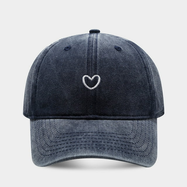 Women Solid Color Heart Embroidered Soft Top Outdoor Washed Baseball Cap
