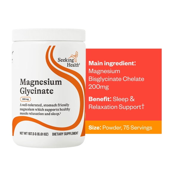Seeking Health Magnesium Glycinate Powder, 200 mg per Serving, Bioavailable Bisglycinate Chelate, Support Sleep and Relaxation, Natural Energy, Vegetarian (75 Servings)