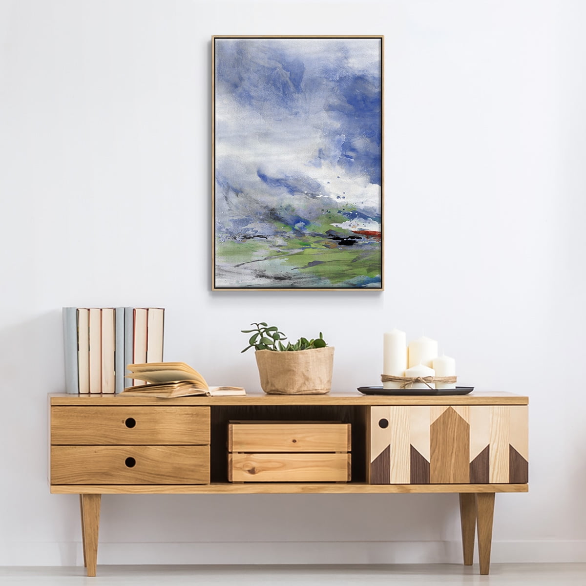 Spring Air I Framed Premium Gallery Wrapped Canvas - Ready to Hang - 27 x 41 - Natural Wood Floating Frame