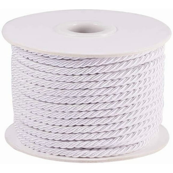 White 65 Feet Twisted Cord Rope Craft Nylon Rope 3mm 3 Strand Multipurpose Utility Cord Trim Choker Thread for Jewelry Making Knot Rosaries Upholstery Curtain Tieback Honor Cord - White