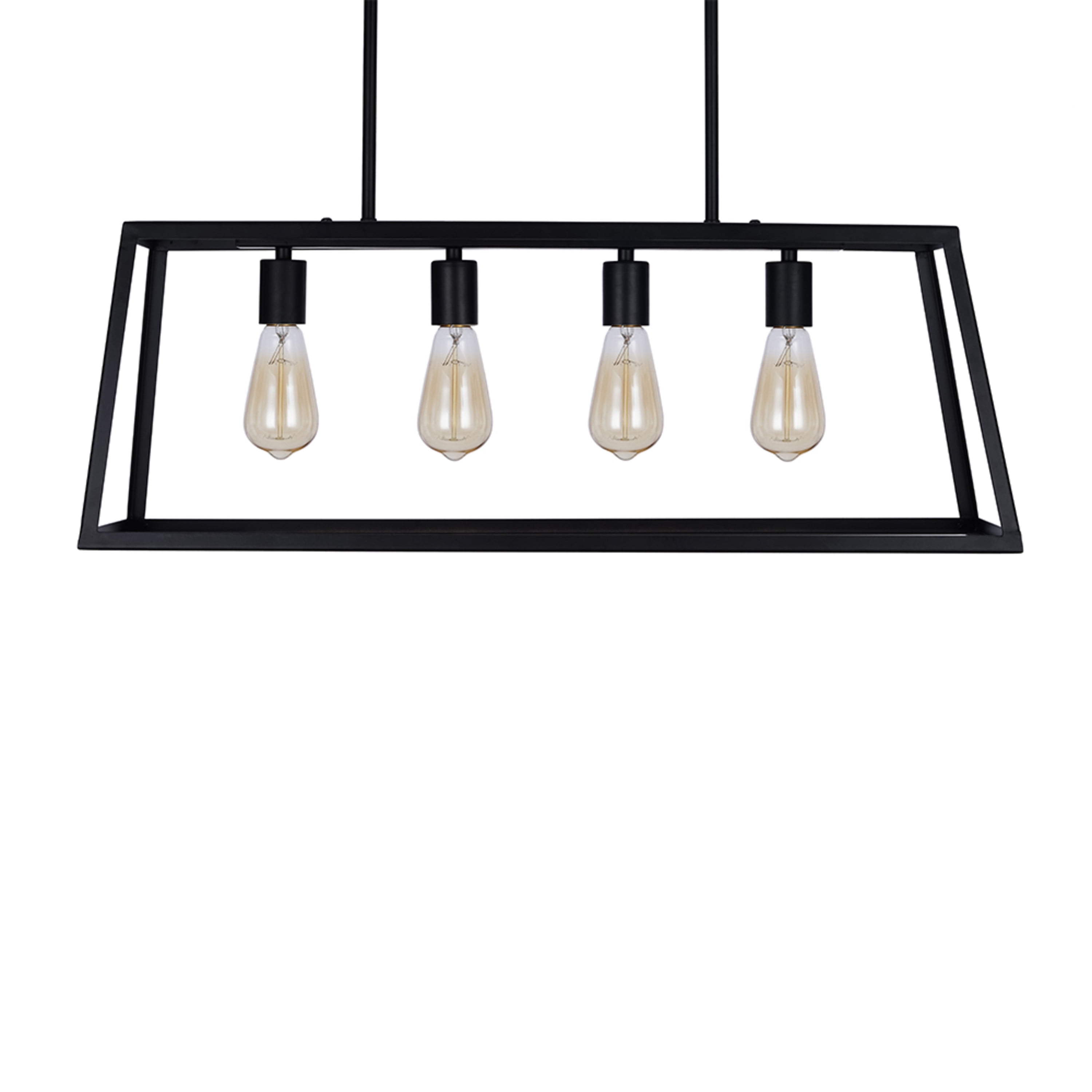 Cresswell Lighting 30" Industrial Black 4-Light Rectangle Island Chandelier Pendant with Bulb