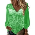 thumbnail image 2 of CENL Women V-neck Sequin Long Sleeved Shirt Solid Color Loose Blouse Top Streetwear, 2 of 9