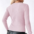 thumbnail image 3 of Lopecy-Sta Women's V Neck Button Detail Long Sleeve Top, Slim Fit Sheep Cashmere Ribbed Knit Blouse, Casual Basic Tunic for Daily Wear Pink M, 3 of 3