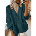 thumbnail image 6 of Women'S -Fashion Casual Open Front V Neck Long Sleeve Chunky Knit Cardigan Sweaters Outerwear Coats Peacock Green M, 6 of 7