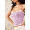 thumbnail image 6 of Women'S Y2k Gingham Square Neck Crop Tank Tops Spaghetti Strap Lace Trim Bow- Front Tops - Shirt Purple XL, 6 of 7