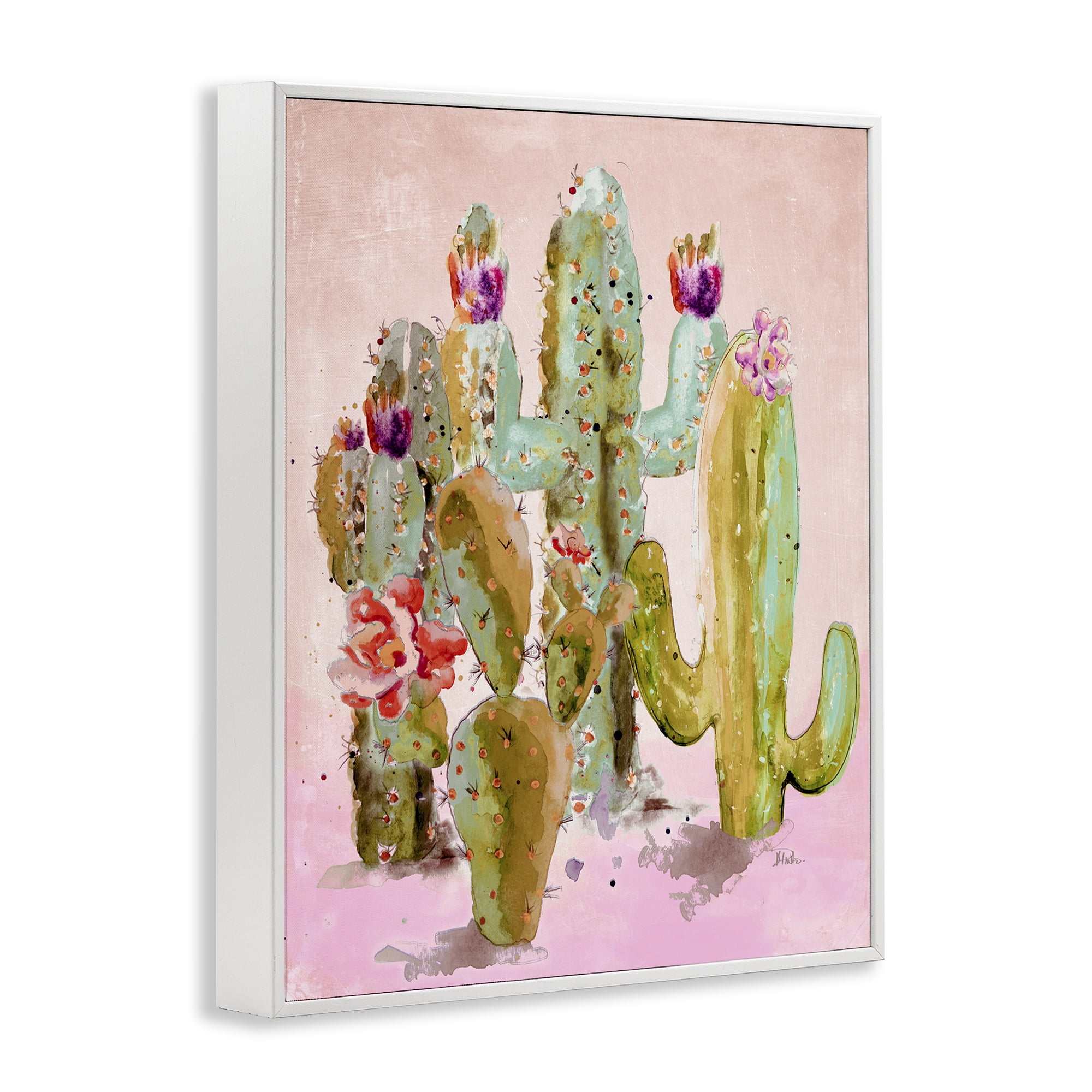 Stupell Industries Fun Floral Cacti Botanical & Floral Painting White Framed Art Print Wall Art, 24 x 30